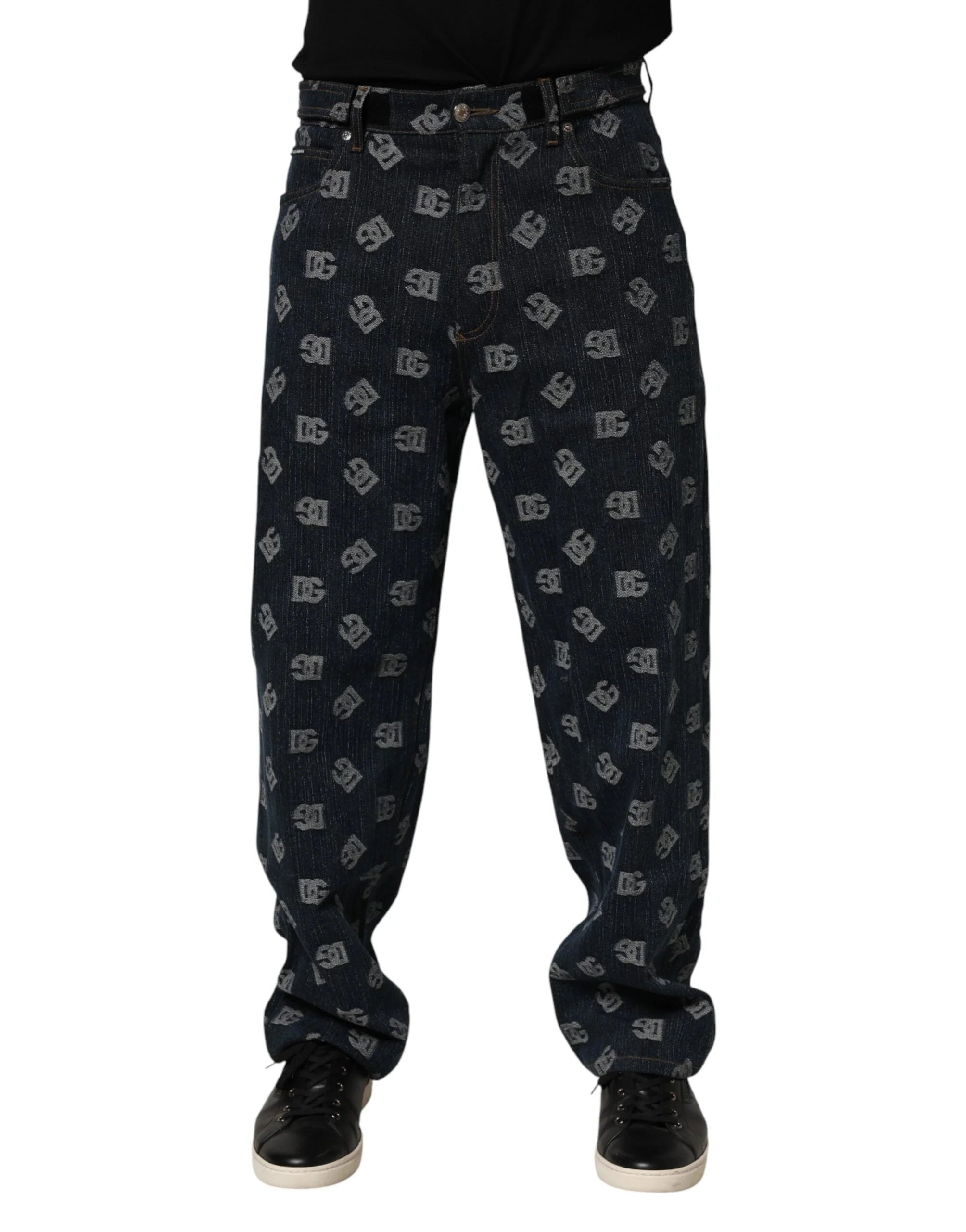 Dolce & Gabbana Blue Logo Print Straight Denim Men Jeans - IT48 | M - Jeans