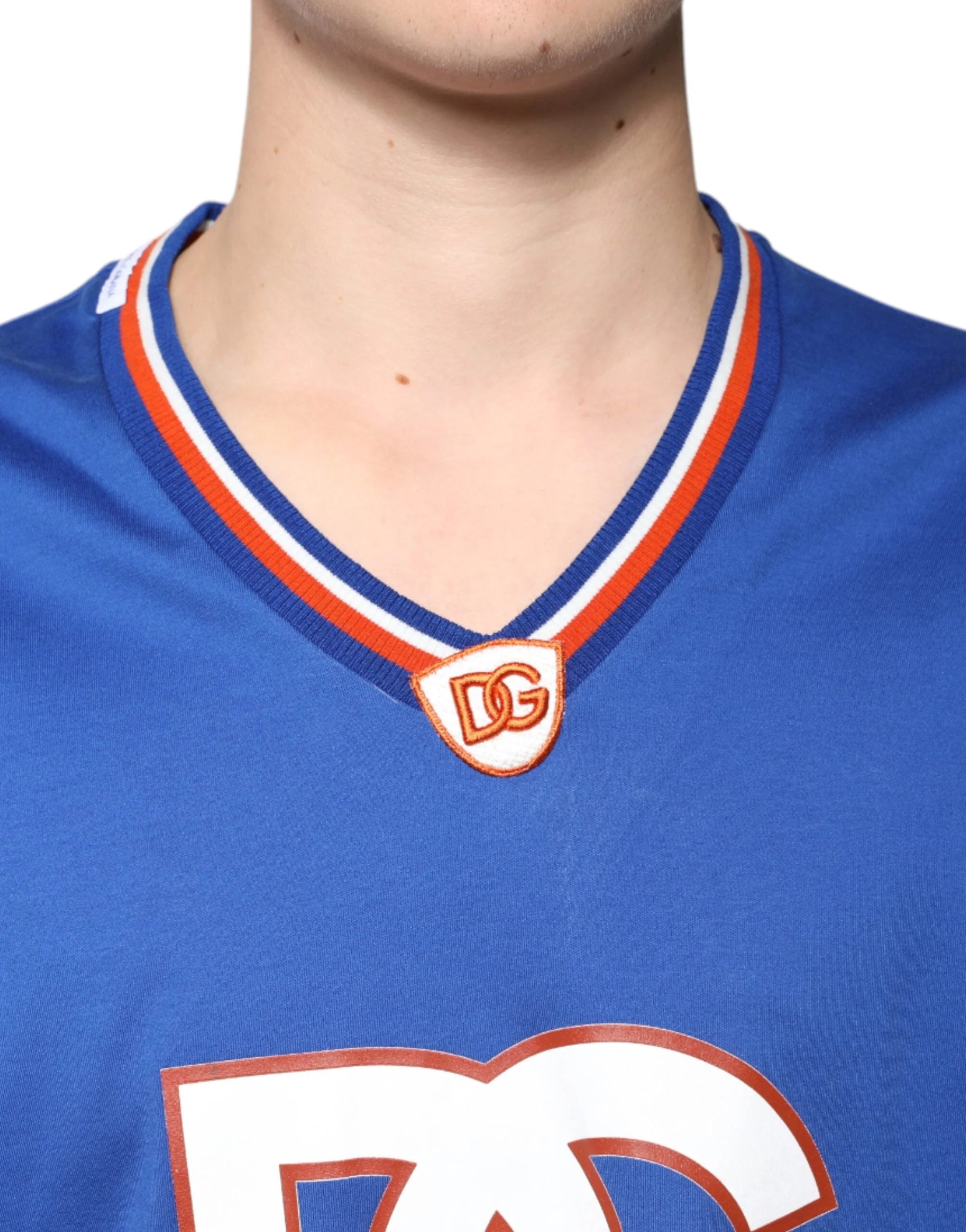 Dolce & Gabbana Blue Logo V-neck Short Sleeve T-shirt - IT52 | XL - T-Shirts