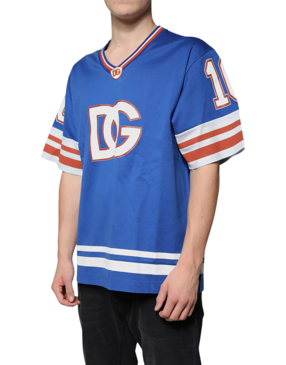 Dolce & Gabbana Blue Logo V-neck Short Sleeve T-shirt - IT52 | XL - T-Shirts