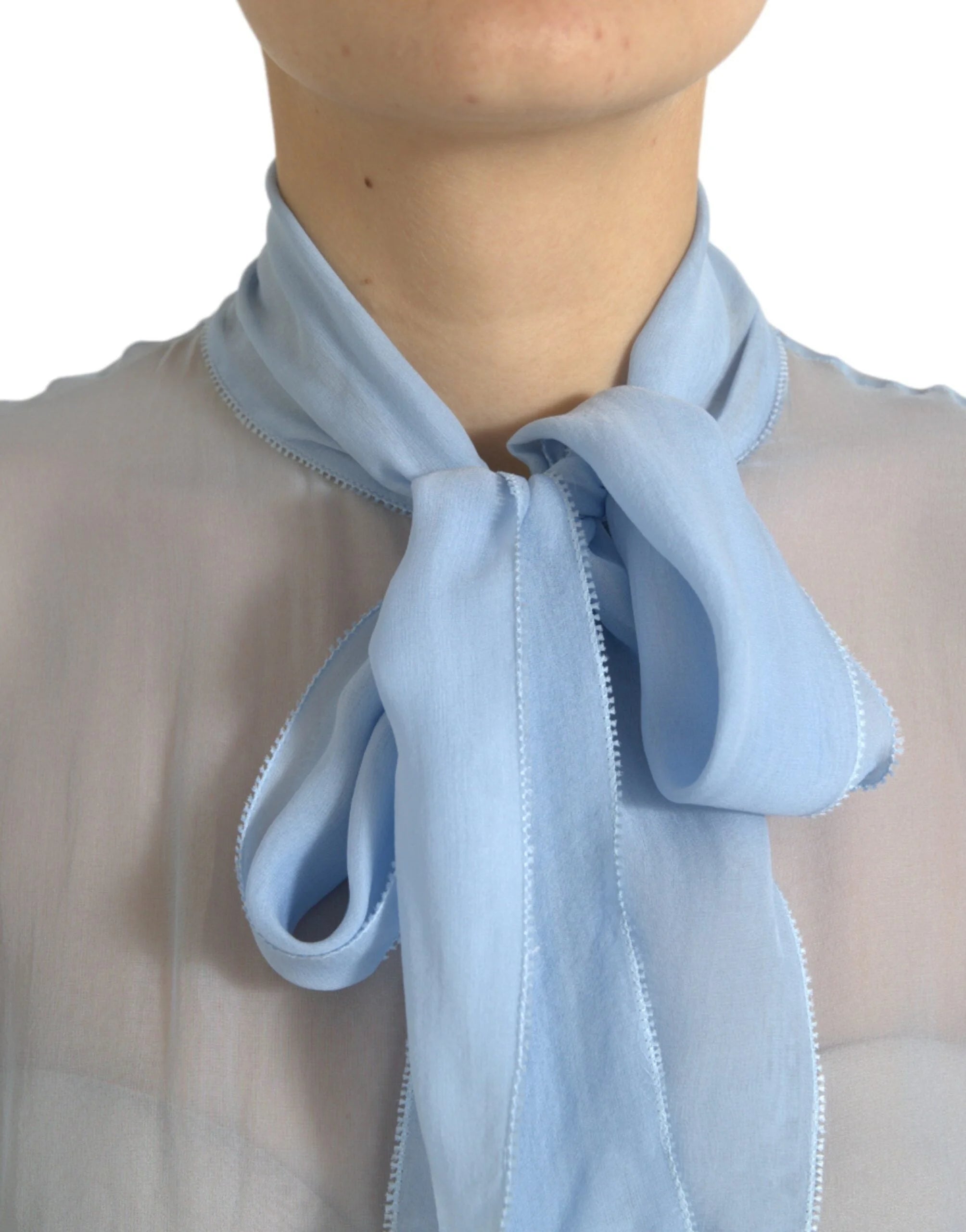 Dolce & Gabbana Blue Long Sleeves Ascot Collar Blouse Top - IT46|XL - Blouses