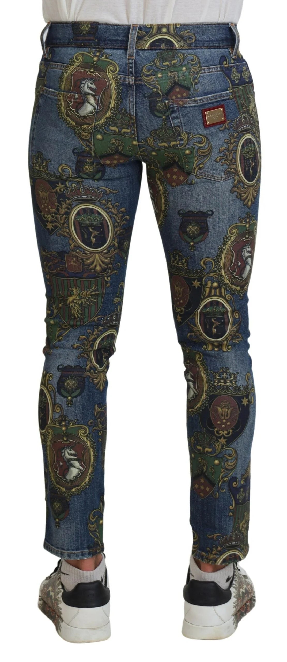 Dolce & Gabbana Blue Medal Print Slim Fit Cotton Jeans - Jeans