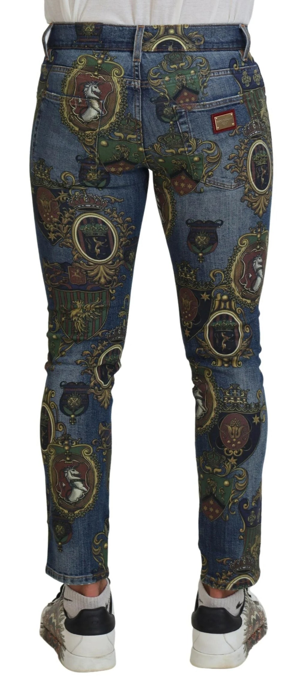Dolce & Gabbana Blue Medal Print Slim Fit Cotton Jeans - Jeans