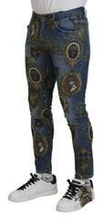 Dolce & Gabbana Blue Medal Print Slim Fit Cotton Jeans - Jeans