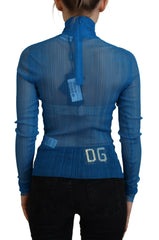 Dolce & Gabbana Blue Mesh Turtleneck Long Sleeve Blouse Top - IT38|XS - Blouses