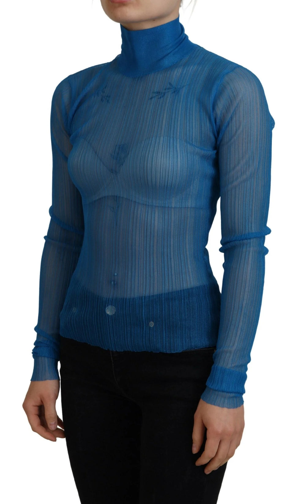 Dolce & Gabbana Blue Mesh Turtleneck Long Sleeve Blouse Top - IT38|XS - Blouses