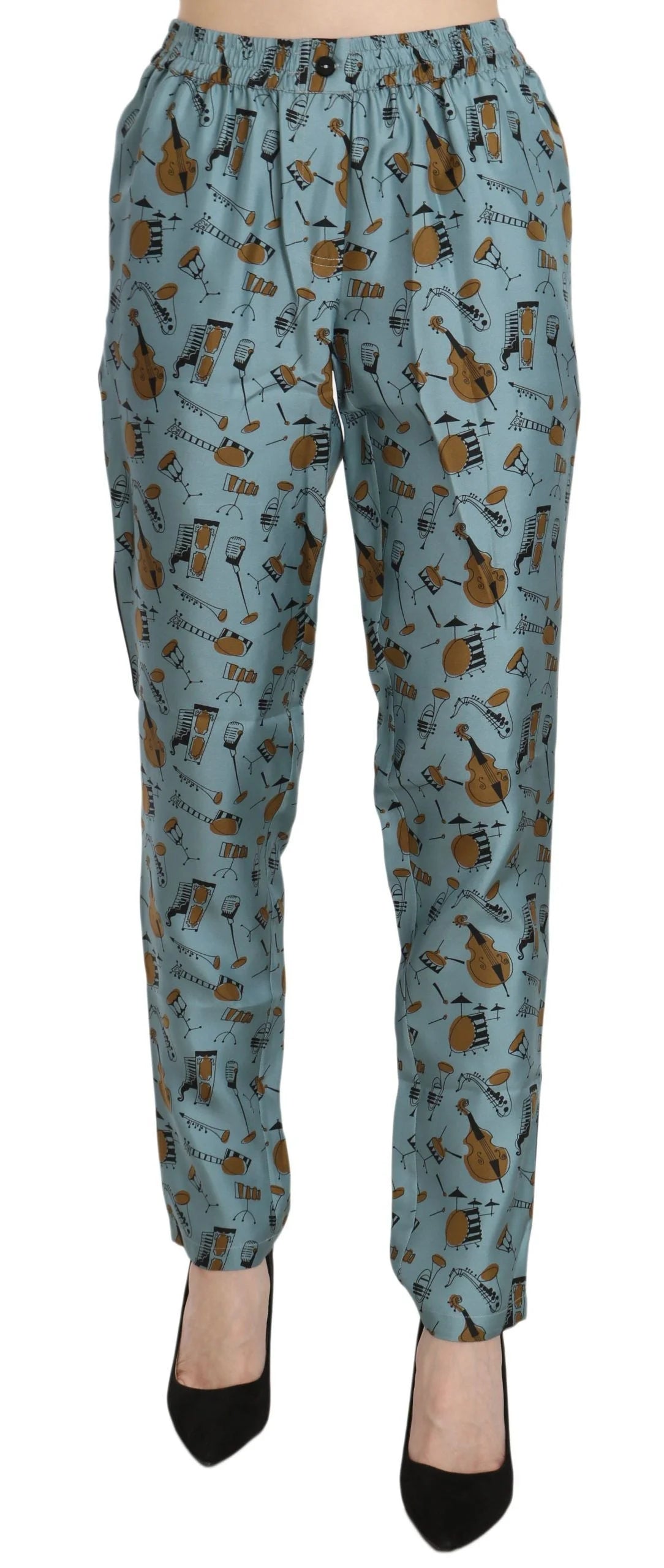 Dolce & Gabbana Blue Musical Instruments Print Tapered Pants - Trousers