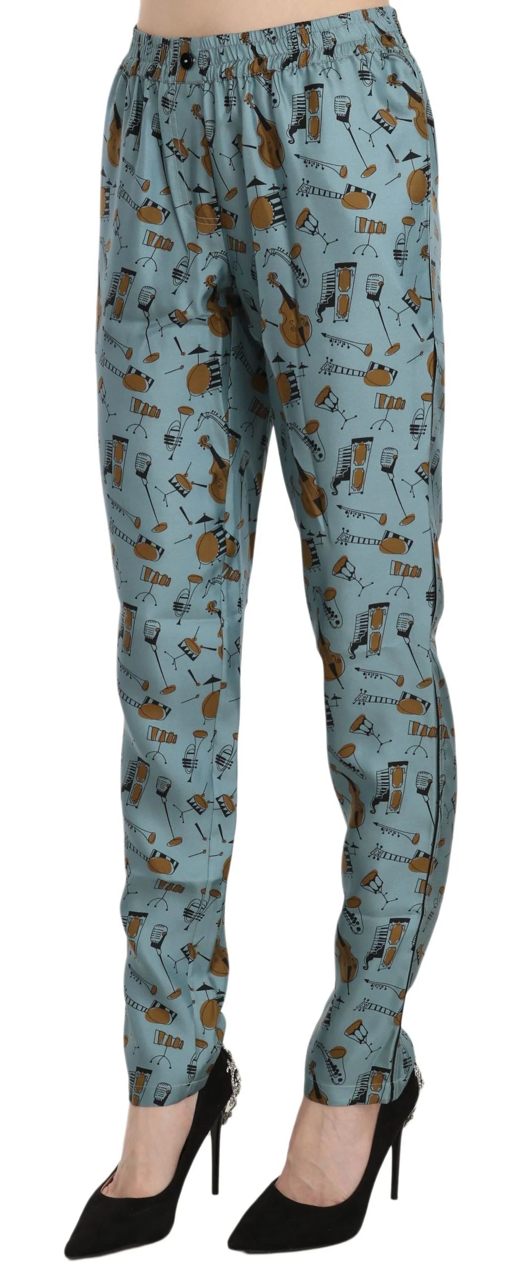 Dolce & Gabbana Blue Musical Instruments Print Tapered Pants - Trousers