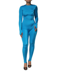 Dolce & Gabbana Blue Nylon Crew Neck Bodycon Jumpsuit Dress - IT40|S - One-Pieces