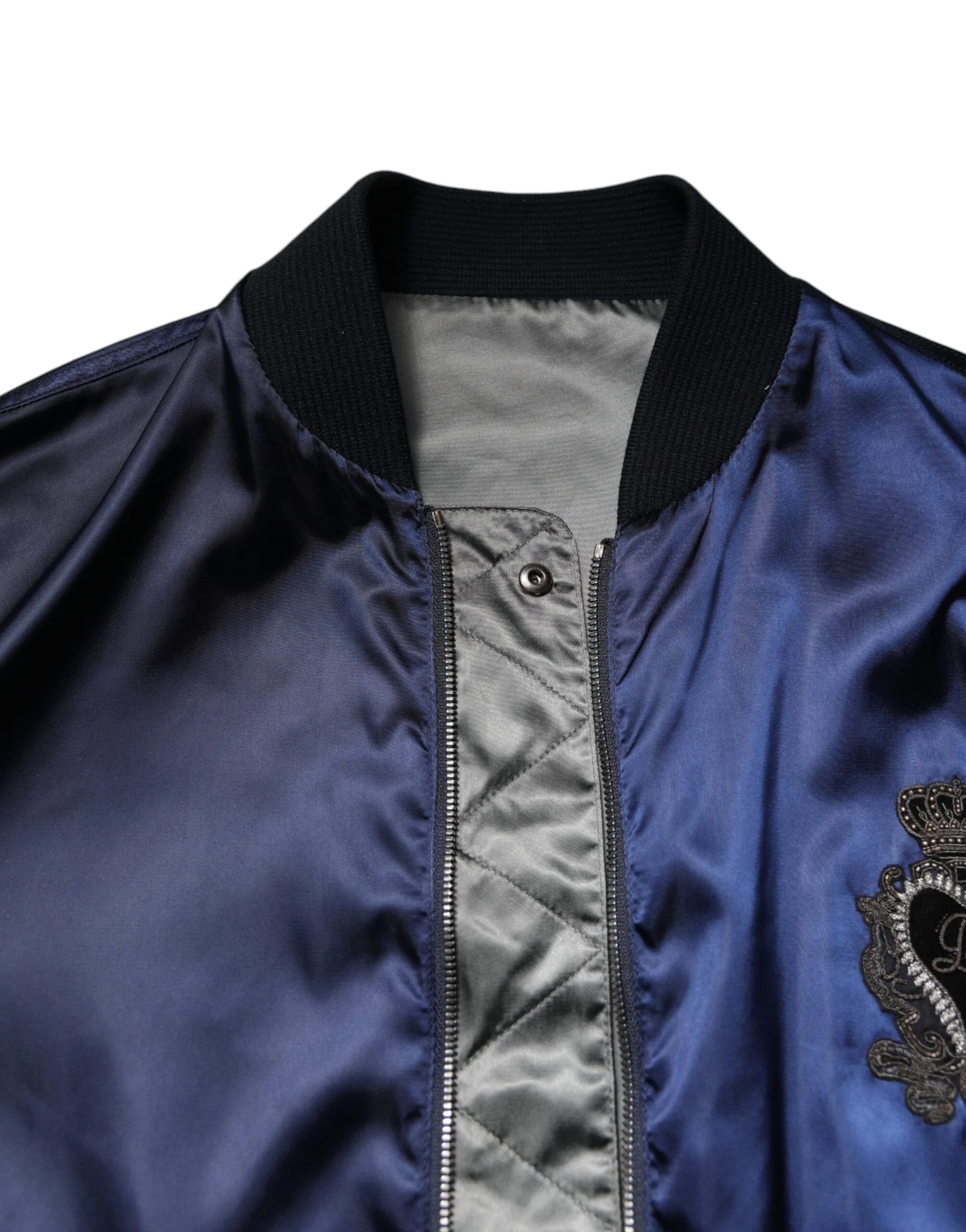Dolce & Gabbana Blue Nylon DG Crown Full Zip Bomber Jacket - IT48 | M