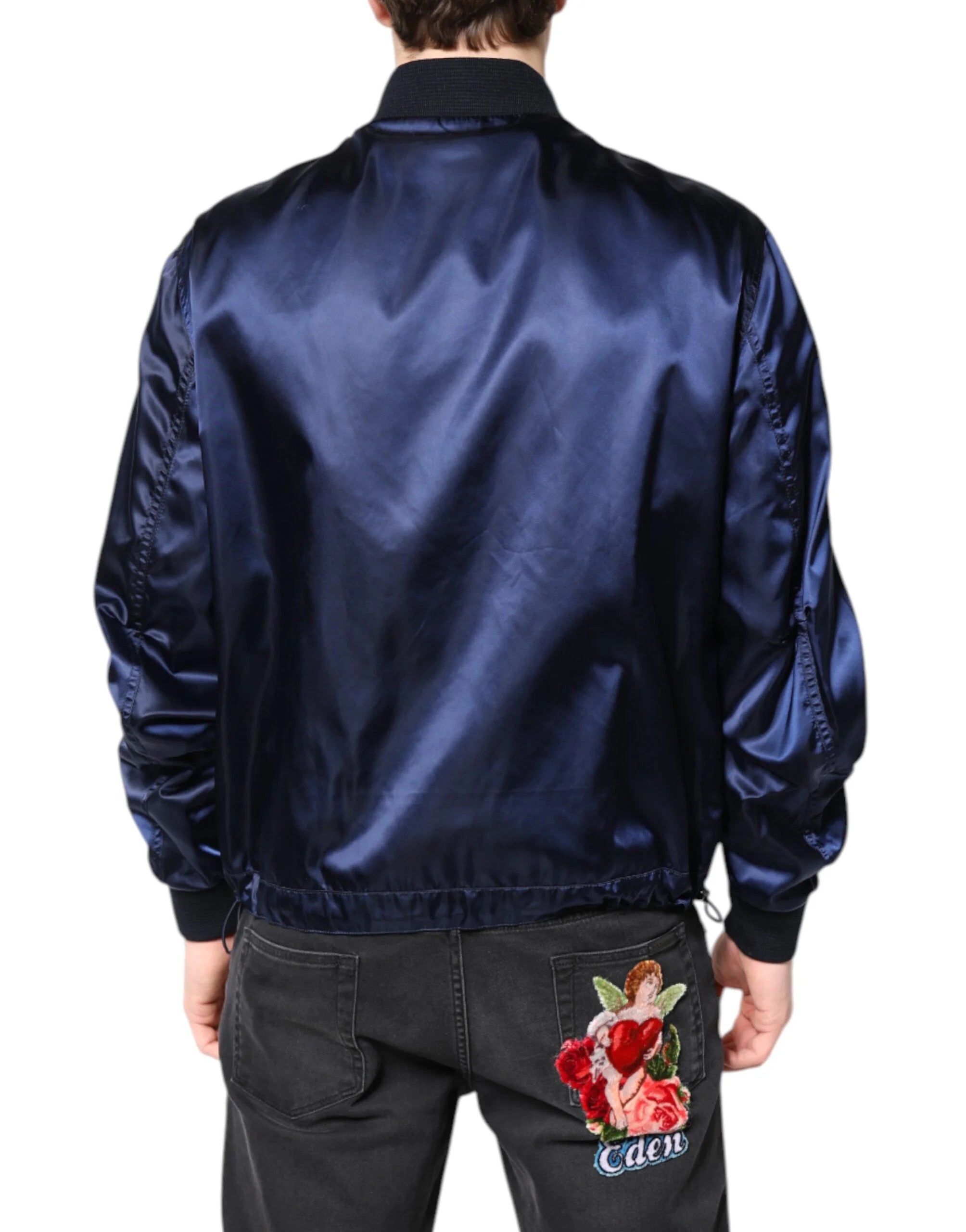 Dolce & Gabbana Blue Nylon DG Crown Full Zip Bomber Jacket - IT48 | M