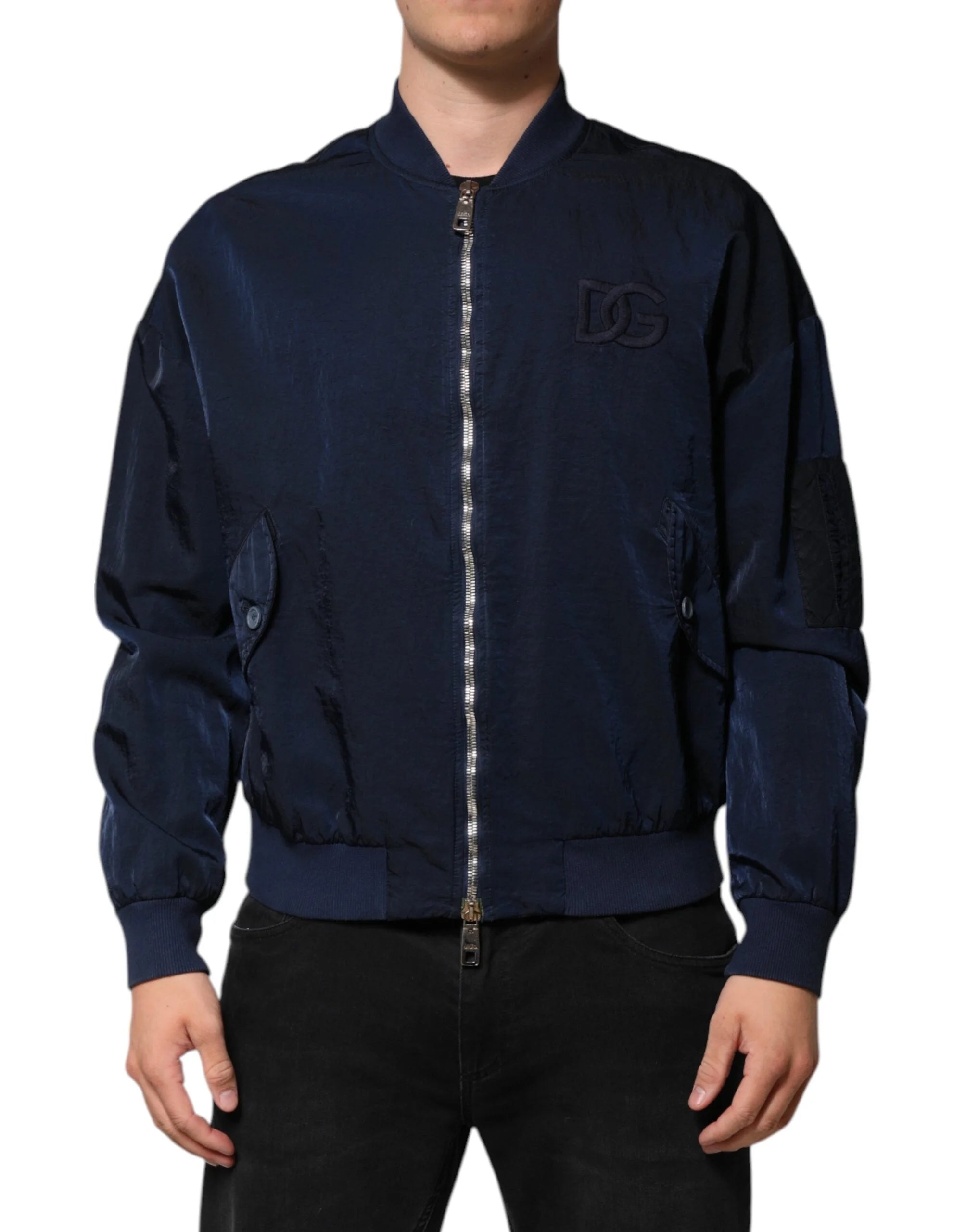 Dolce & Gabbana Blue Nylon DG Embroidery Men Bomber Jacket - IT48 | M - Bomber Jackets