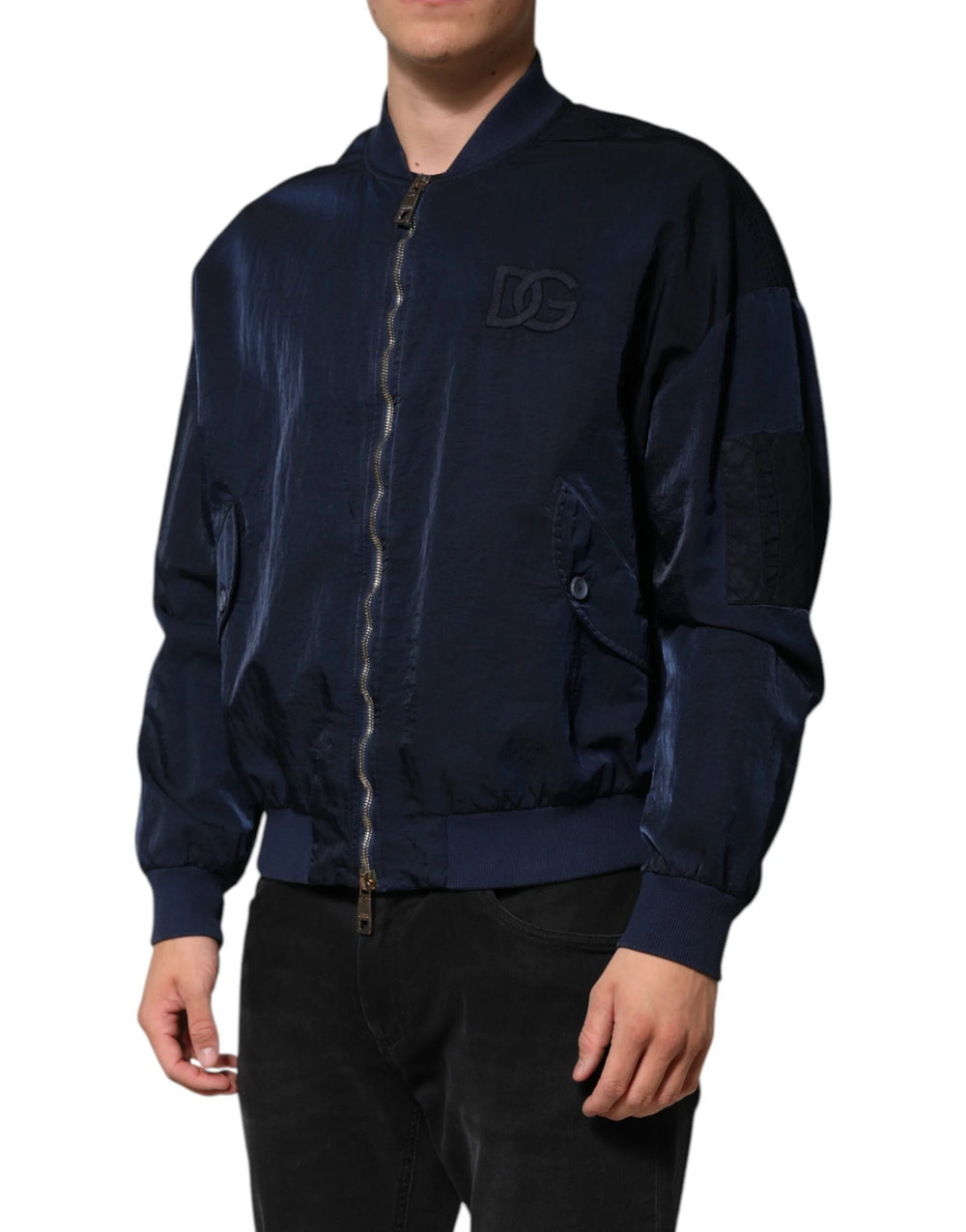 Dolce & Gabbana Blue Nylon DG Embroidery Men Bomber Jacket - IT48 | M - Bomber Jackets