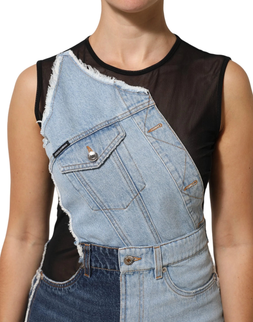 Dolce & Gabbana Blue Nylon Patchwork Denim Sheath Mini Dress - IT44 | L - Dresses