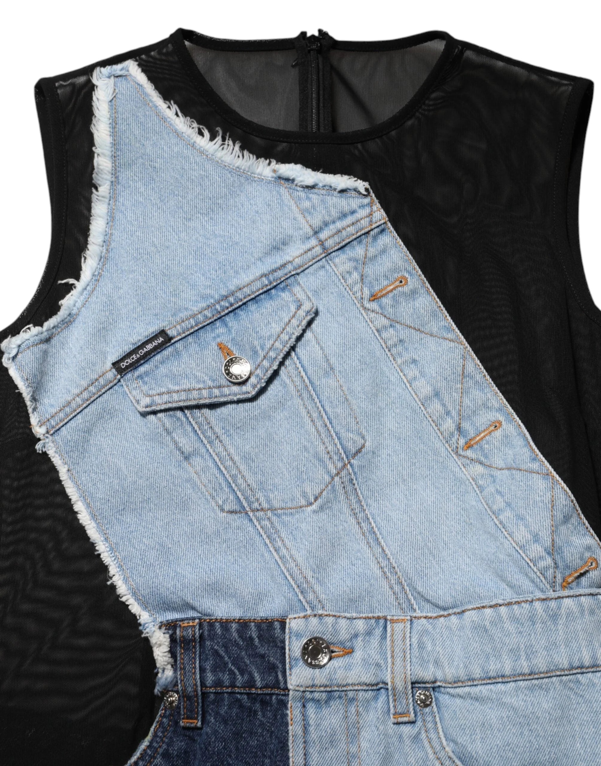 Dolce & Gabbana Blue Nylon Patchwork Denim Sheath Mini Dress - IT44 | L - Dresses