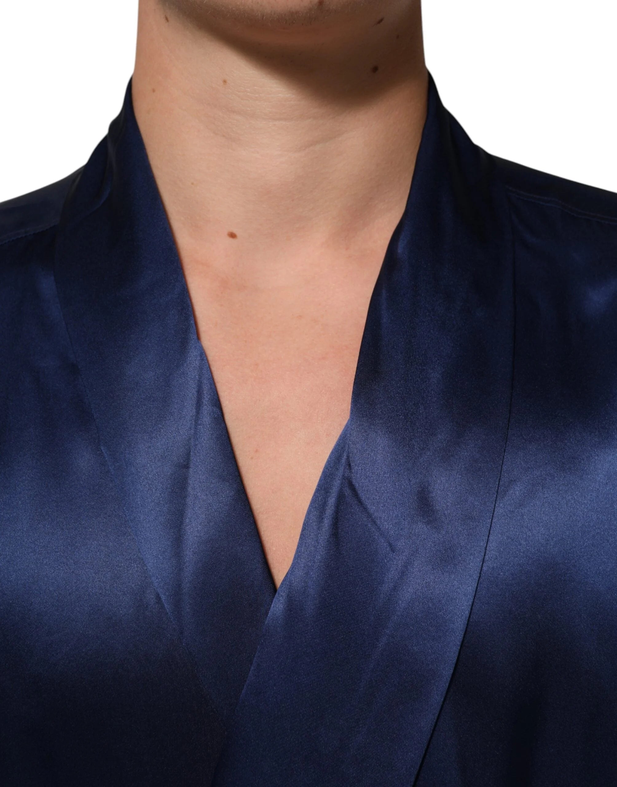Dolce & Gabbana Blue Oversize Silk Satin Long Sleeves Shirt - IT38 | XS