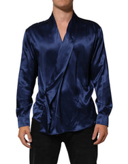 Dolce & Gabbana Blue Oversize Silk Satin Long Sleeves Shirt - IT38 | XS