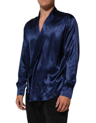 Dolce & Gabbana Blue Oversize Silk Satin Long Sleeves Shirt - IT38 | XS
