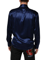 Dolce & Gabbana Blue Oversize Silk Satin Long Sleeves Shirt - IT38 | XS