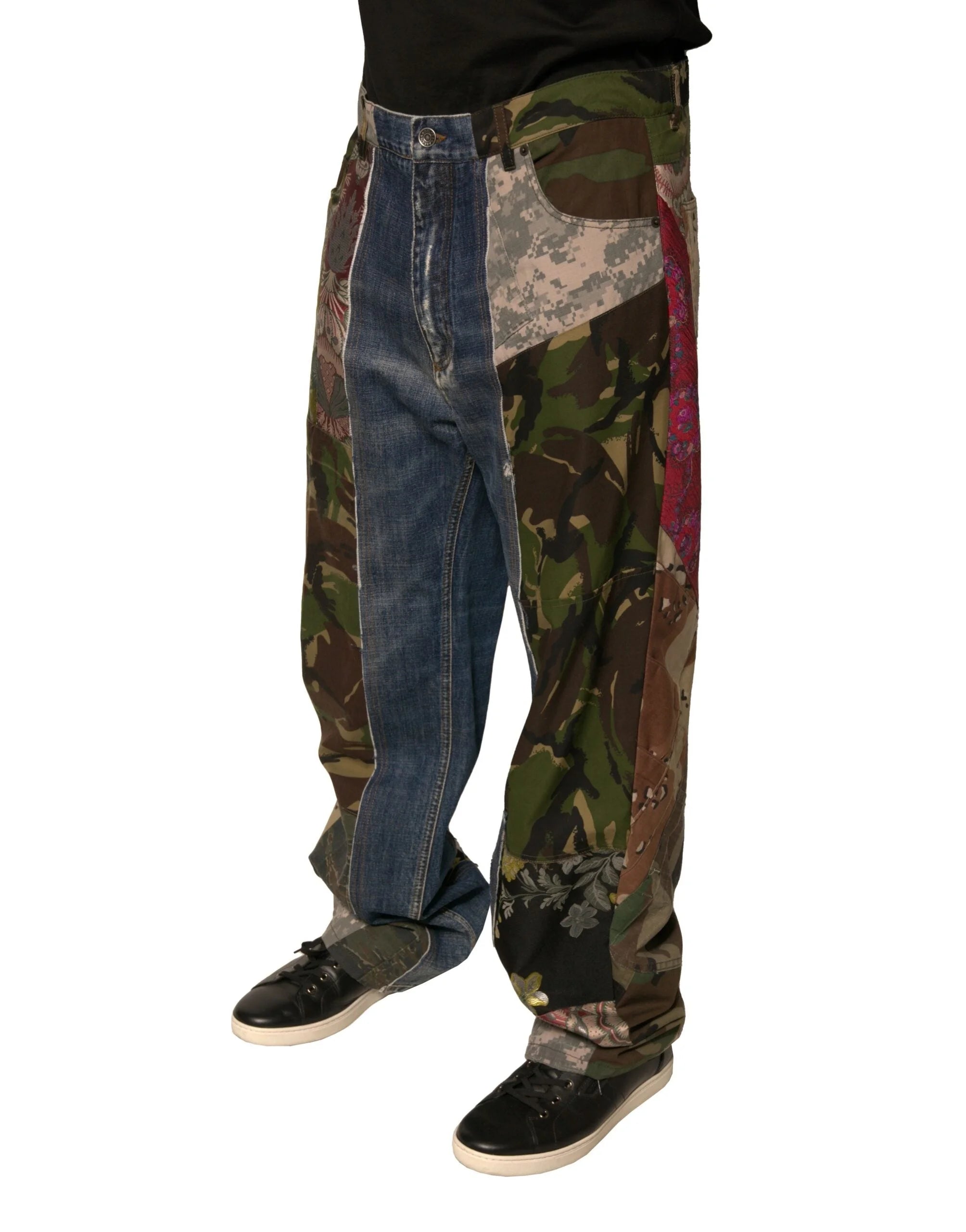 Dolce & Gabbana Blue Patchwork Cotton Straight Denim Jeans - IT48 | M - Jeans