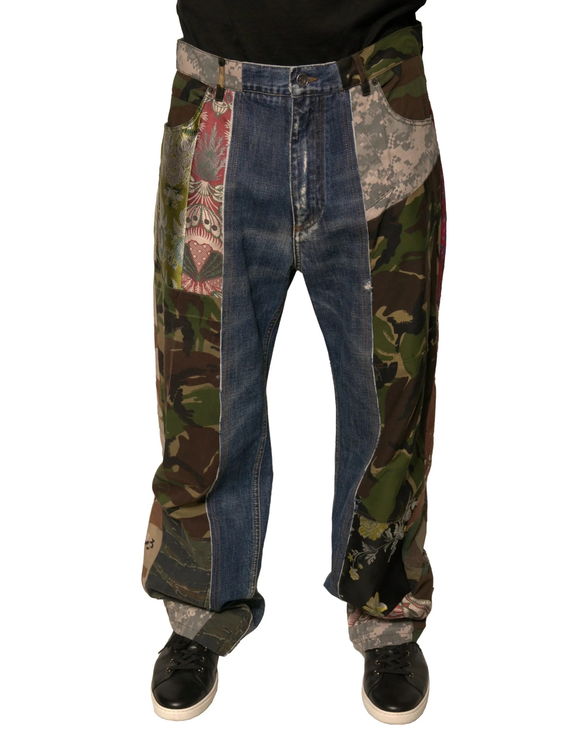 Dolce & Gabbana Blue Patchwork Cotton Straight Denim Jeans - IT48 | M - Jeans