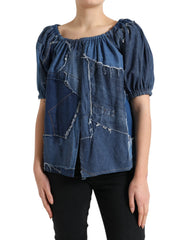 Dolce & Gabbana Blue Patchwork Short Sleeves Denim Blouse Top - IT40|S - Blouses