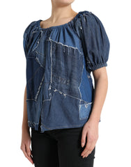 Dolce & Gabbana Blue Patchwork Short Sleeves Denim Blouse Top - IT40|S - Blouses