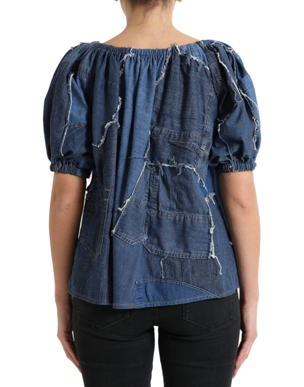 Dolce & Gabbana Blue Patchwork Short Sleeves Denim Blouse Top - IT40|S - Blouses