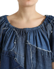 Dolce & Gabbana Blue Patchwork Short Sleeves Denim Blouse Top - IT40|S - Blouses