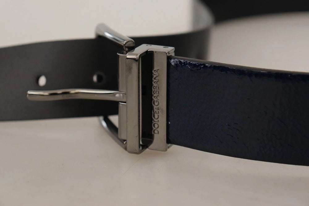 Dolce & Gabbana Blue Patent Leather Vernice Silver Logo Buckle Belt - 90 cm / 36 Inches - Belts