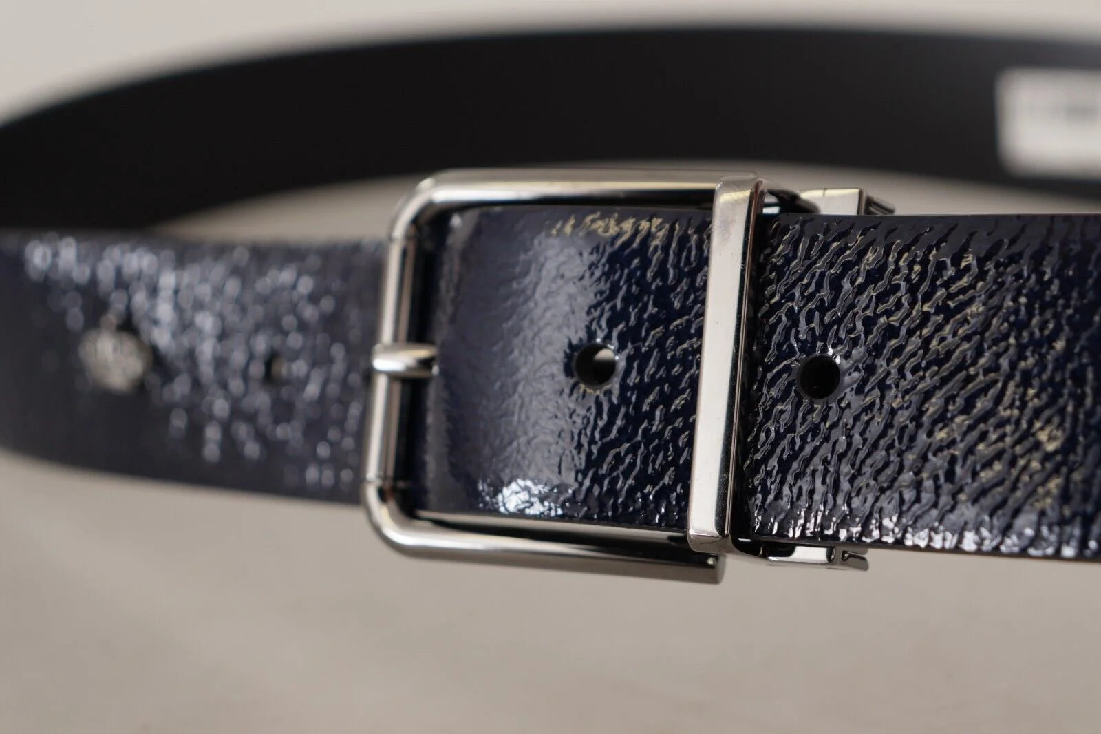 Dolce & Gabbana Blue Patent Leather Vernice Silver Logo Buckle Belt - 90 cm / 36 Inches - Belts