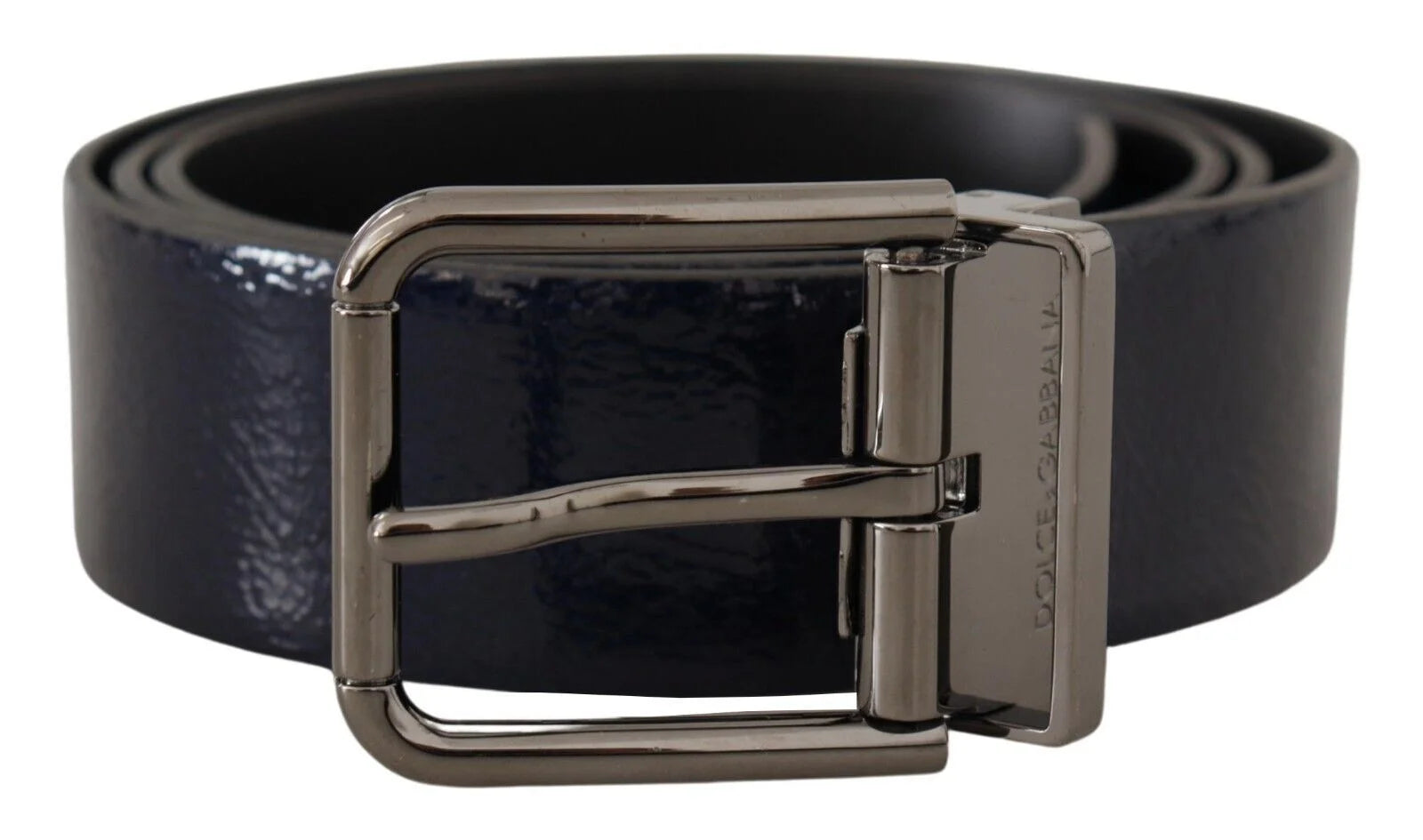 Dolce & Gabbana Blue Patent Leather Vernice Silver Logo Buckle Belt - 90 cm / 36 Inches - Belts
