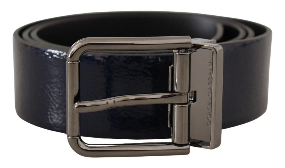 Dolce & Gabbana Blue Patent Leather Vernice Silver Logo Buckle Belt - 90 cm / 36 Inches - Belts