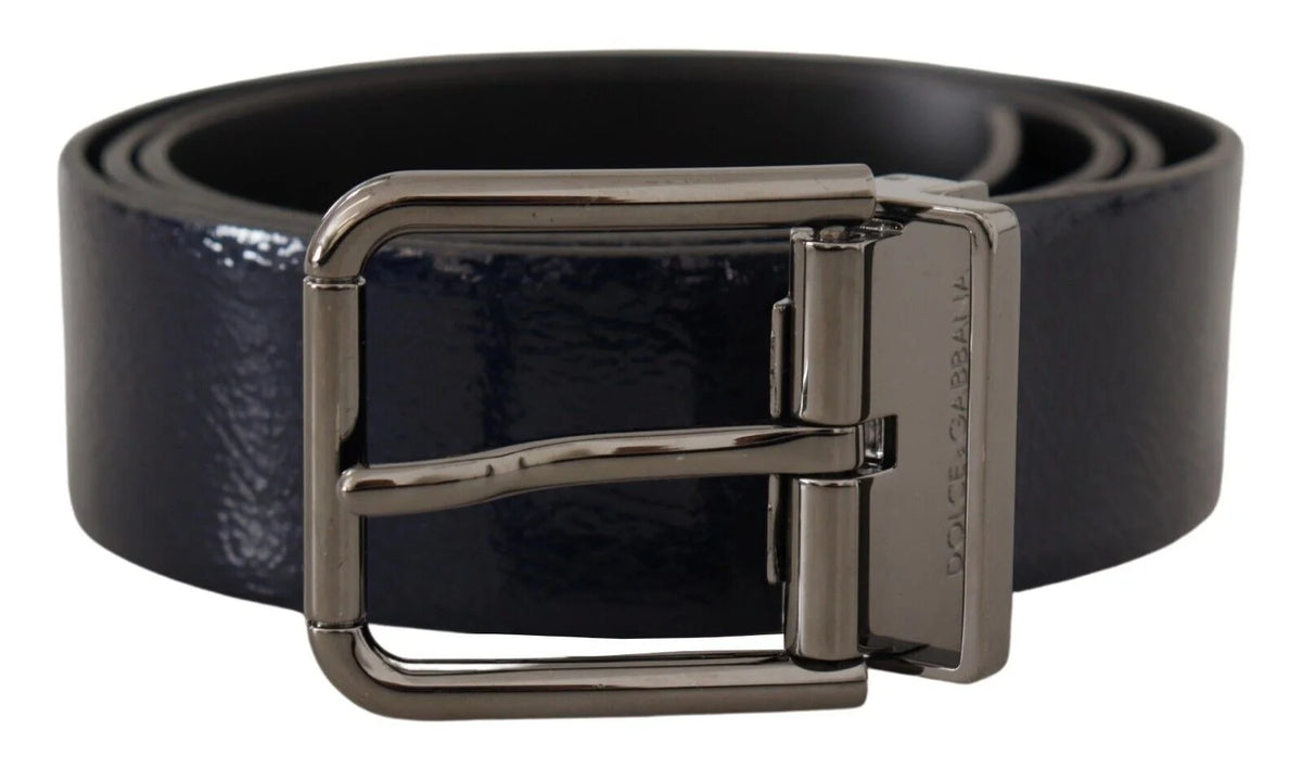 Dolce & Gabbana Blue Patent Leather Vernice Silver Logo Buckle Belt - 90 cm / 36 Inches - Belts