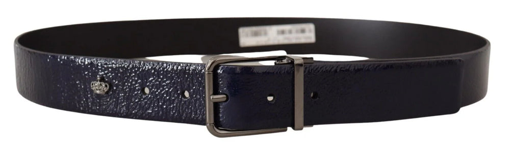 Dolce & Gabbana Blue Patent Leather Vernice Silver Logo Buckle Belt - 90 cm / 36 Inches - Belts