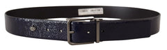 Dolce & Gabbana Blue Patent Leather Vernice Silver Logo Buckle Belt - 90 cm / 36 Inches - Belts