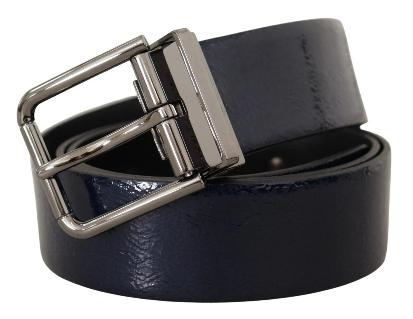 Dolce & Gabbana Blue Patent Leather Vernice Silver Logo Buckle Belt - 90 cm / 36 Inches - Belts