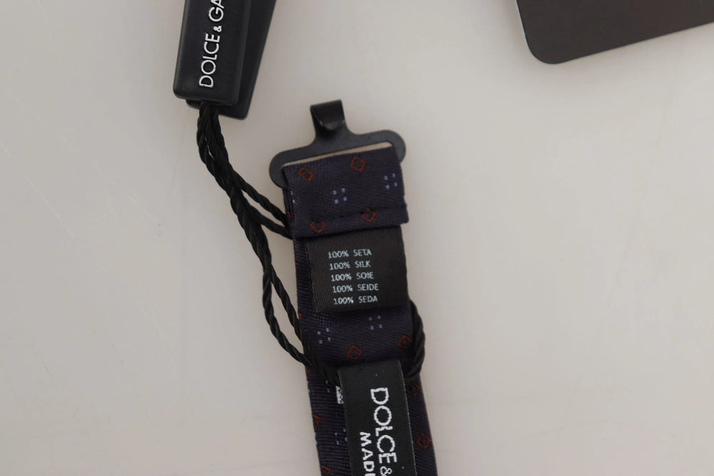 Dolce & Gabbana Blue Pattern Silk Adjustable Neck Papillon Bow Tie - Neckties