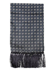 Dolce & Gabbana Blue Patterned Fringes Neck Foulard Scarf