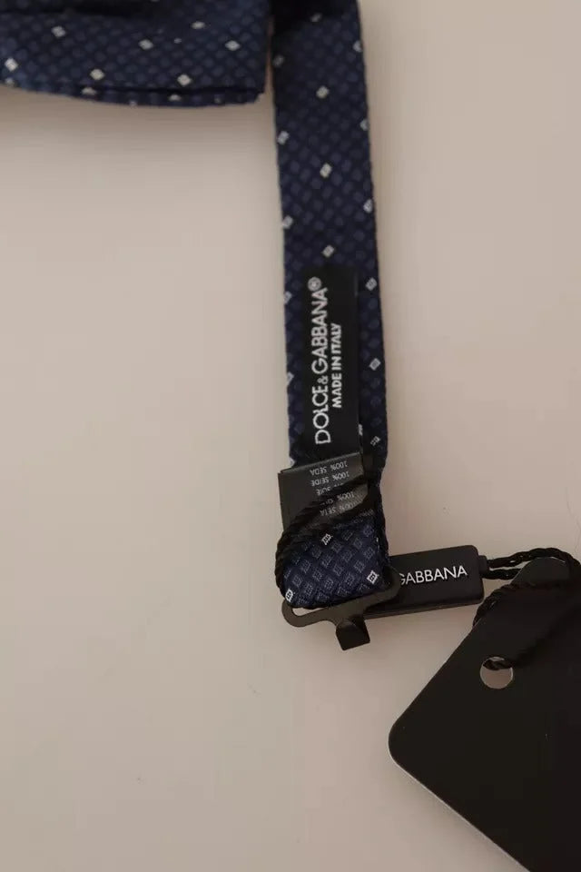 Dolce & Gabbana Blue Patterned Silk Adjustable Neck Bow Tie Men - Neckties