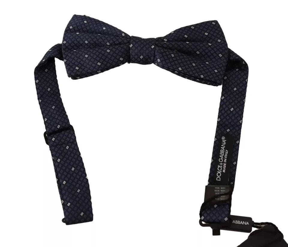 Dolce & Gabbana Blue Patterned Silk Adjustable Neck Bow Tie Men - Neckties