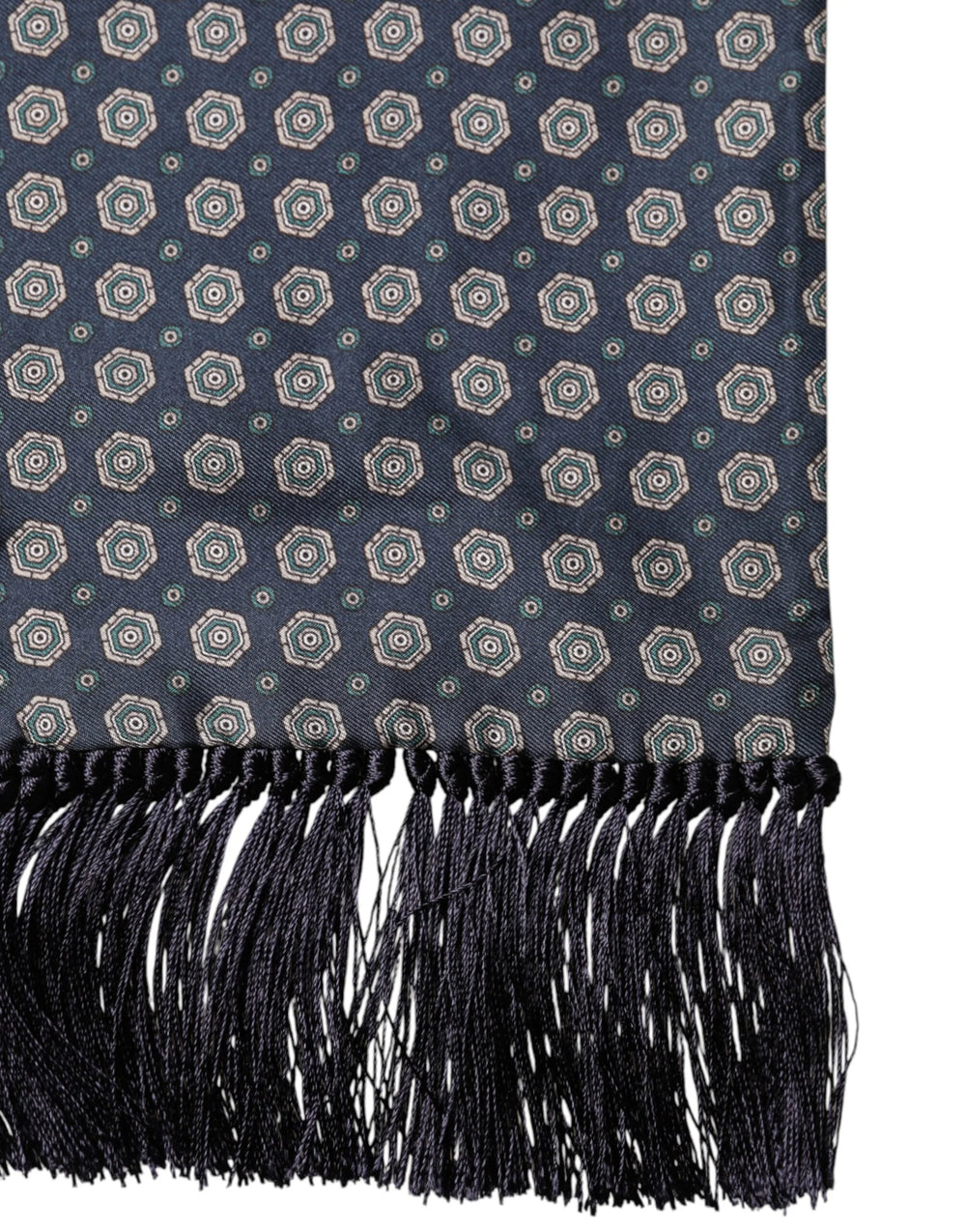 Dolce & Gabbana Blue Patterned Silk Fringes Foulard 138cm x 15.5cm Scarf