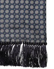 Dolce & Gabbana Blue Patterned Silk Fringes Foulard 138cm x 15.5cm Scarf