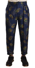Dolce & Gabbana Blue Peacock Print Tapered Trousers Silk Pants - IT48 | M - Trousers