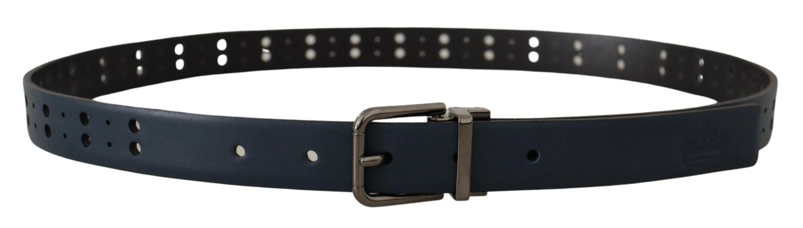 Dolce & Gabbana Blue Perforated Skinny Leather Metal Buckle Belt - 90 cm / 36 Inches - Belts
