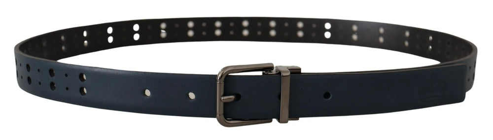 Dolce & Gabbana Blue Perforated Skinny Leather Metal Buckle Belt - 90 cm / 36 Inches - Belts