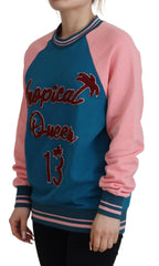 Dolce & Gabbana Blue Pink Queen Sequin Crystal Sweater - Sweaters