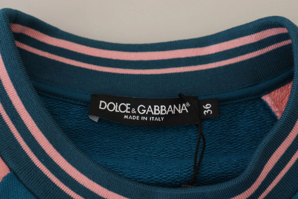 Dolce & Gabbana Blue Pink Queen Sequin Crystal Sweater - Sweaters