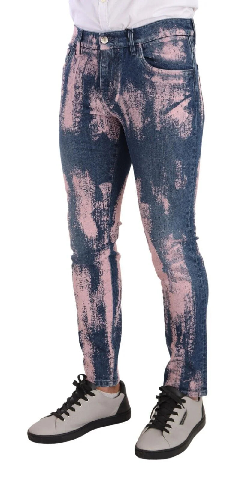 Dolce & Gabbana Blue Pink Tie Dye Cotton Skinny Denim Jeans - IT48 | M - Jeans