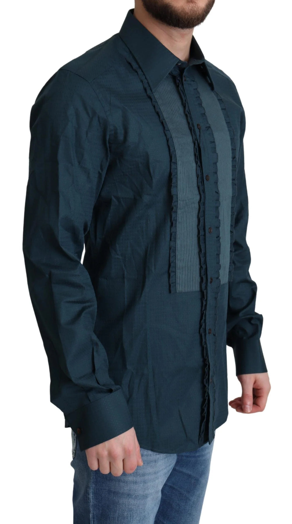 Dolce & Gabbana Blue Placket Cotton Dress Formal Shirt - IT42 | XL - Shirts