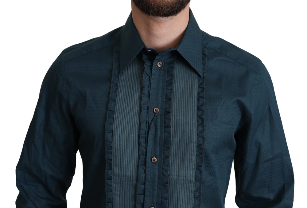 Dolce & Gabbana Blue Placket Cotton Dress Formal Shirt - IT42 | XL - Shirts